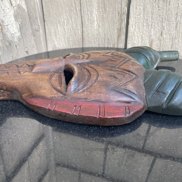 Horned Demon Decorative Tribal Face Mask Hand Carved Wooden - Picture 2 of 8